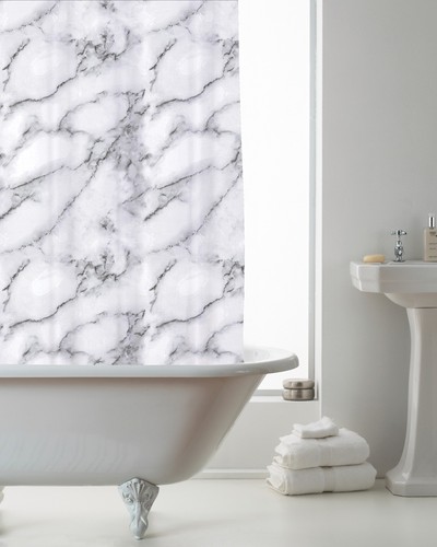 White grey marble shower - white,